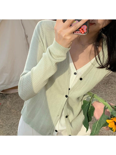 Cardigan Tejido Falsa Dos Piezas Mujer Cuello V Manga Larga - Image 27