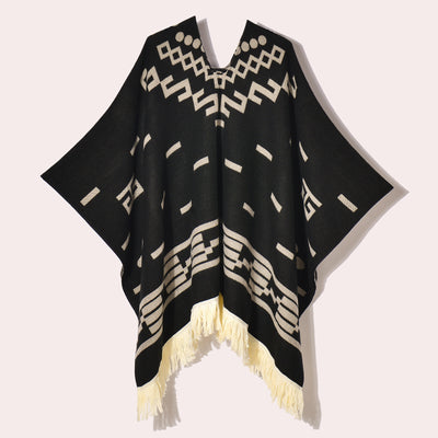 Poncho Denim Estilo Western con Flecos - Abrigo Cálido Unisex para Exteriores - Image 6