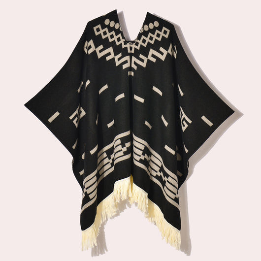 Poncho Denim Estilo Western con Flecos - Abrigo Cálido Unisex para Exteriores - Image 6