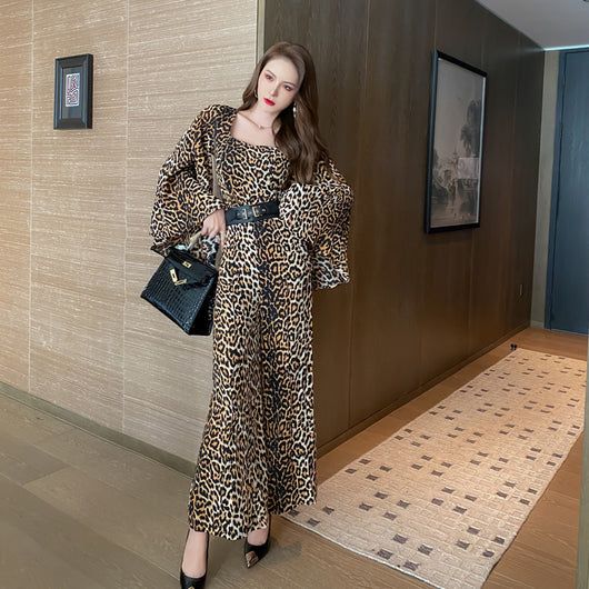 Jumpsuit Estampado Leopardo de Chifón con Manga Larga para Mujer - Image 5