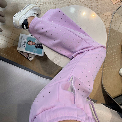Pantalones Palazzo Morado con Diamantes, Cintura Alta y Talle Ancho - Image 2