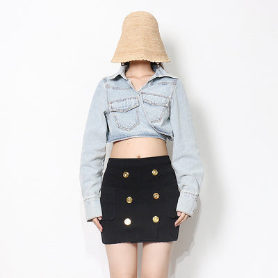 Chaqueta Denim Cropped con Cordones Laterales - Image 5