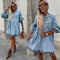 Vestido Camisero Denim Manga Larga para Primavera y Verano