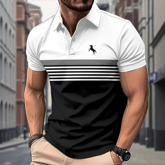 Polo Deportivo Hombre Bloques de Color a Rayas con Cuello Golf - Image 4