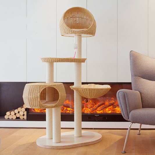 Árbol Rascador Multicapa en Madera Maciza para Gatos