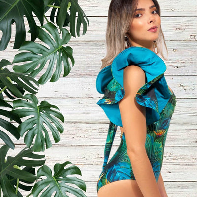 Traje de Baño Asimétrico con Volantes Estampado para Mujer - Image 6