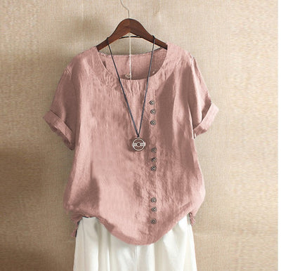 Blusa Holgada Retro Plus Size en Algodón y Lino - Image 15
