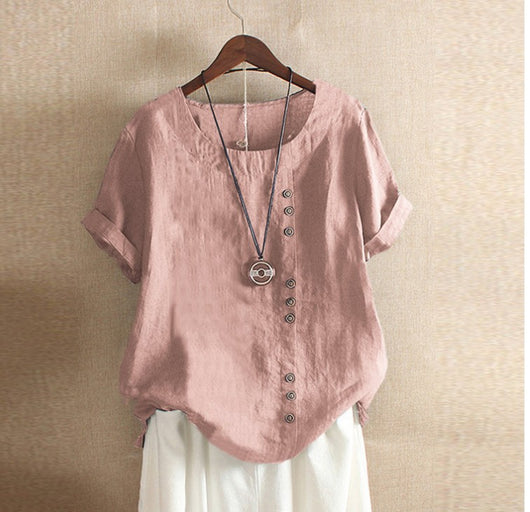 Blusa Holgada Retro Plus Size en Algodón y Lino - Image 15