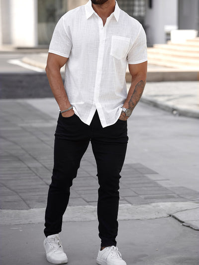 Camisa de Algodón Manga Corta para Hombre con Bolsillo - Image 8