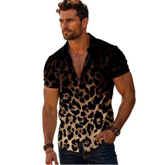 Camisa Elástica Estampado Leopardo de Cuatro Costados para Hombre - Image 5