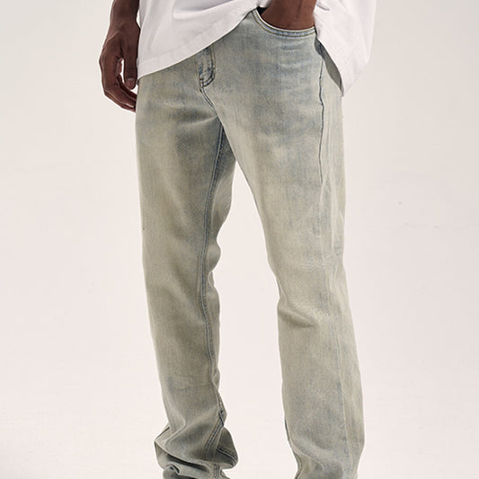 Pantalones Casuales para Hombre Amarillo Mostaza con Desgaste Artesanal