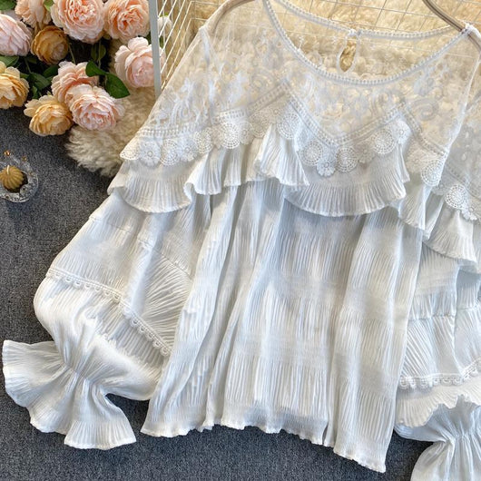 Blusa Chifón con Volantes de Encaje y Mangas Abullonadas - Image 15