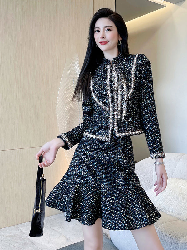 Conjunto de Falda y Chaqueta Corta de Cintura Alta Elegante