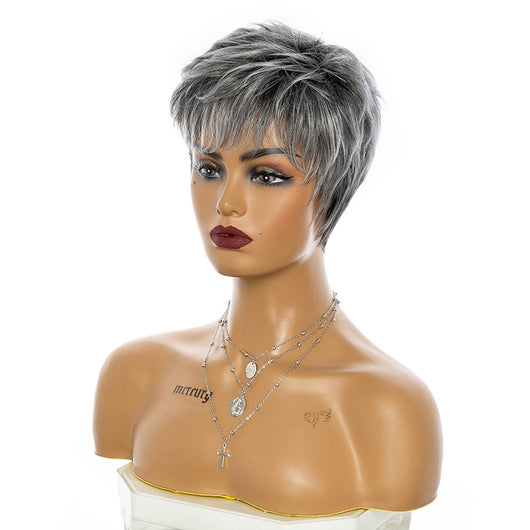 Peluca Corta Rizada Gris para Mujeres Maduras - Image 5