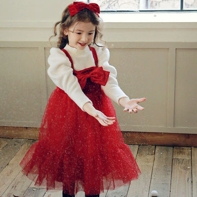 Vestido Acolchado para Niña con Moño de Tela