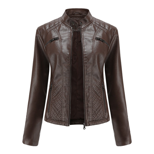 Chaqueta de Cuero para Mujer con Cuello Alzado - Estilo Casual - Image 2