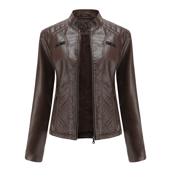 Chaqueta de Cuero para Mujer con Cuello Alzado - Estilo Casual