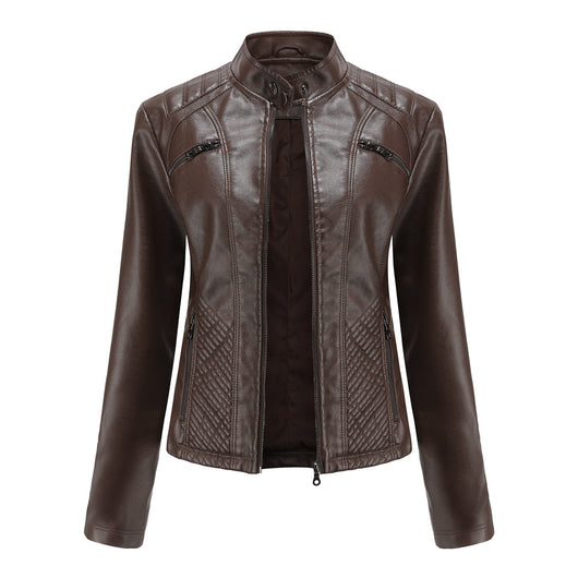Chaqueta de Cuero para Mujer con Cuello Alzado - Estilo Casual - Image 2