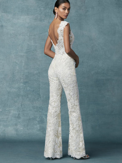 Traje de Encaje Bordado Elegante - Conjunto de Dos Piezas para Novia Moderna - Image 3