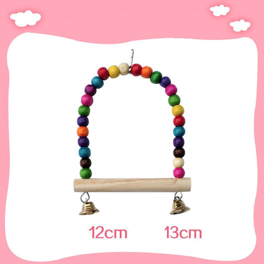 Colorful wooden aerial ladder with five rungs and vibrant beads, featuring metal hooks for birds or hamsters. - Image 5