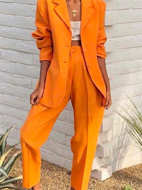 Traje Ejecutivo Naranja para Mujer con Solapa Muesca - Primavera y Otoño