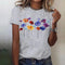 Camiseta Suelta de Cuello Redondo con Estampado Floral Colorido para Mujer