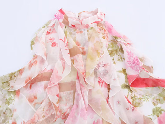 Blusa Floral Elegante con Capas Estilo Europeo Americano para Mujer - Image 10