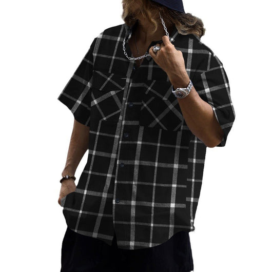 Camisa Casual de Cuadros Patchwork con Botones y Manga Corta - Image 3