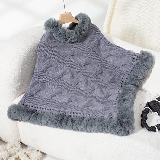 Poncho Suéter Grueso Trenzado con Cuello Alto - Image 24