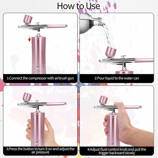 Black and silver oxygen injection beauty instrument with nano spray gun and two clear liquid bottles, spraying colorful mist. - Image 6