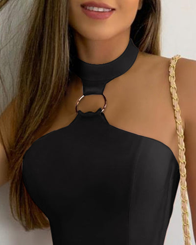 Blusa sin Mangas con Cuello Alto y Halter - Image 5