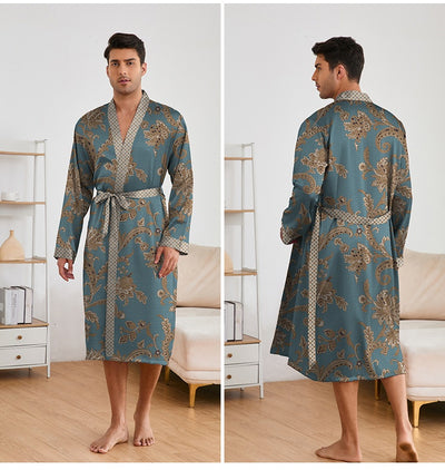 Bata Estampada para Hombre con Mangas Largas y Pantalón Corto - Image 14