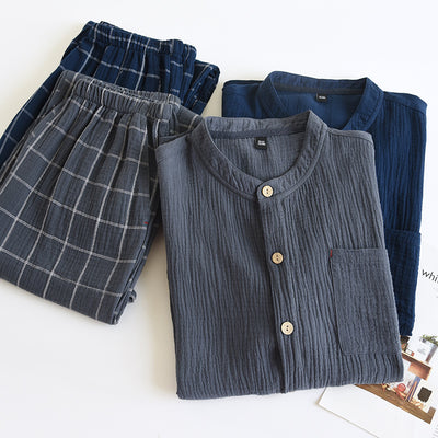 Pijama de Gasa de Algodón para Hombre - Primavera y Otoño - Image 3