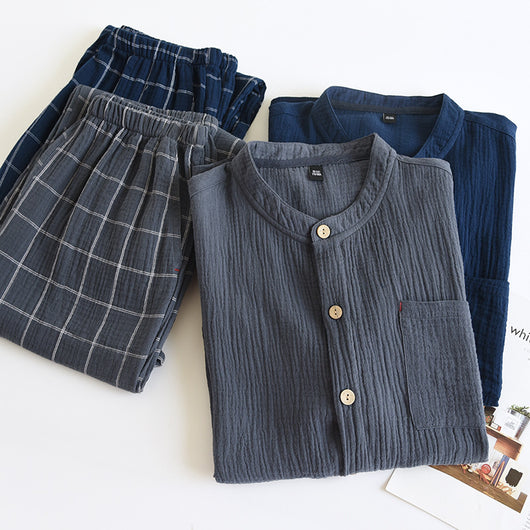 Pijama de Gasa de Algodón para Hombre - Primavera y Otoño - Image 3