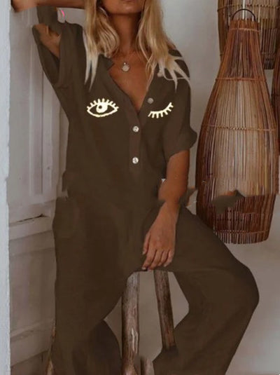 Jumpsuit Casual de Algodón y Lino con Estampado de Ojos - Colección Verano - Image 9
