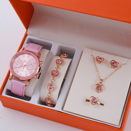 Conjunto de Reloj con Pulsera Graduada y Joyas para Mujer