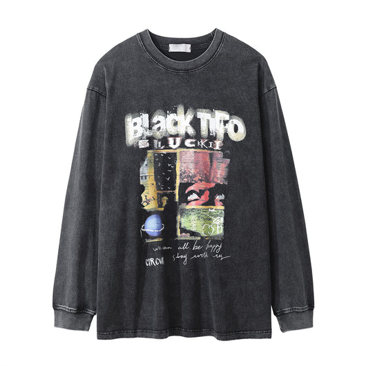 Camiseta Manga Larga Efecto Desgastado con Letras - Image 8