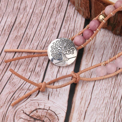 Pulsera de Piedra Natural Cuarzo Rosa con Envolvente de Cuero - 5 Vueltas Gemas - Image 8
