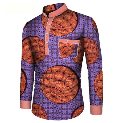 Camisa Casual de Manga Larga Estampada Africana para Hombre - Image 3
