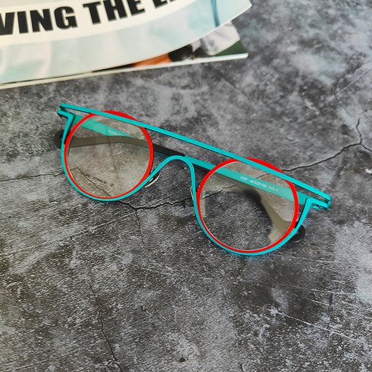 Gafas de Sol Retro Titanio Puro con Contraste Rojo y Verde para Mujer