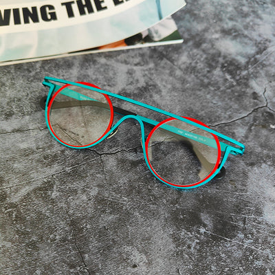 Gafas de Sol Retro Titanio Puro con Contraste Rojo y Verde para Mujer