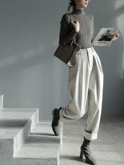 Pantalón de Lana Ancho Cropped Leisure - Diseño Slim Elegante - Image 17