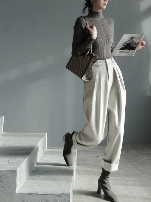 Pantalón de Lana Ancho Cropped Leisure - Diseño Slim Elegante - Image 17