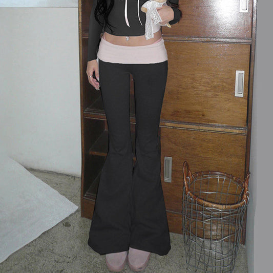 Pantalones Bootcut Cintura Baja con Combinación de Colores para Mujer - Image 2