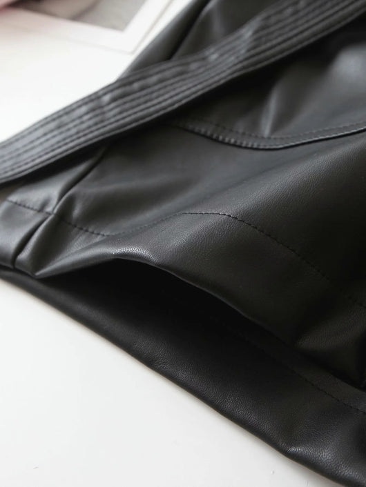 Pantalón de Cuero Ajustado con Cinturón Encaje Versátil para Mujer - Image 4