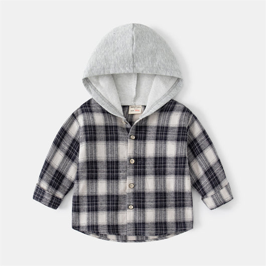 Camisa Infantil Coreana a Cuadros con Capucha - Manga Larga Trendy - Image 4