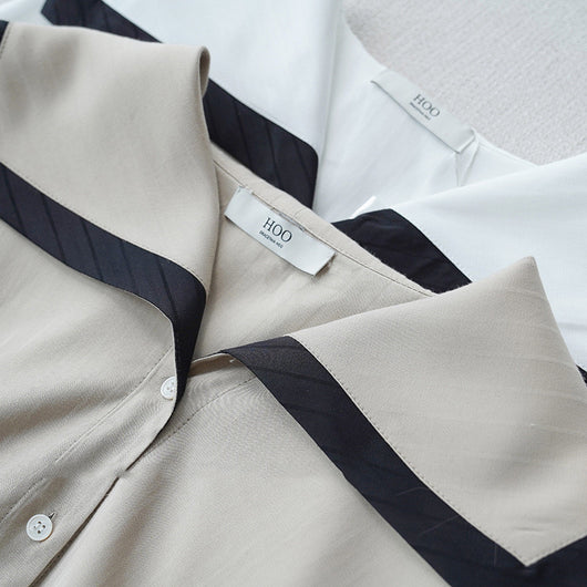Camisa Minimalista de Cuello Solapa Contraste Azul Marino - Efecto Rejuvenecedor - Image 11