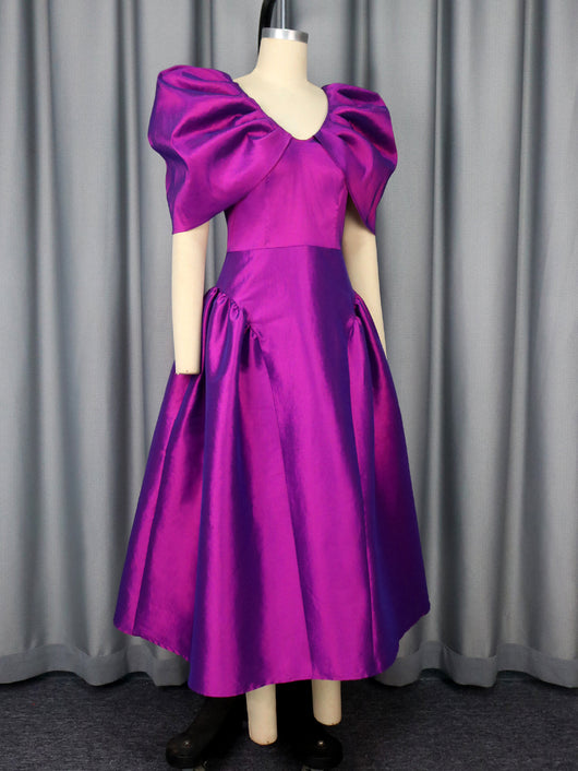 Vestido de Noche con Mangas Abullonadas y Bajo Plisado - Image 11