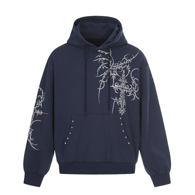 Sudadera con Capucha Retro Estilo Europeo Americano con Tachuelas Cruzadas para Hombre - Image 4