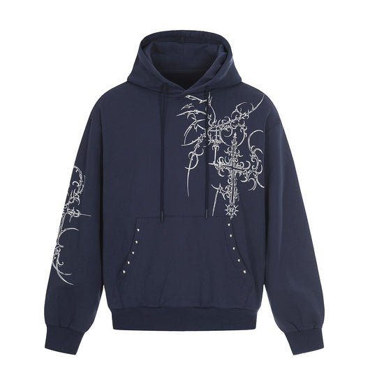 Sudadera con Capucha Retro Estilo Europeo Americano con Tachuelas Cruzadas para Hombre - Image 4